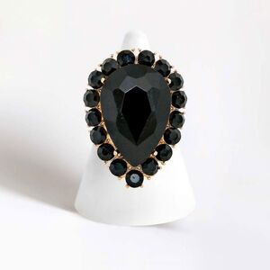 Black Teardrop Stretch Rhinestone Crystal Cocktail Ring Finger Statement